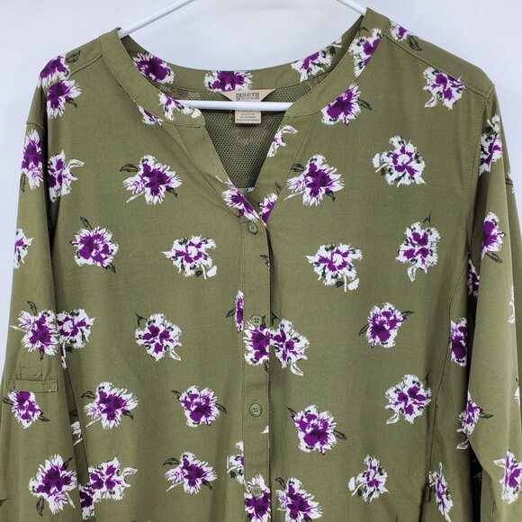 Duluth Trading Co Duluthflex Sidewinder Green Floral Button Tunic Shirt XXL - Picture 5 of 12